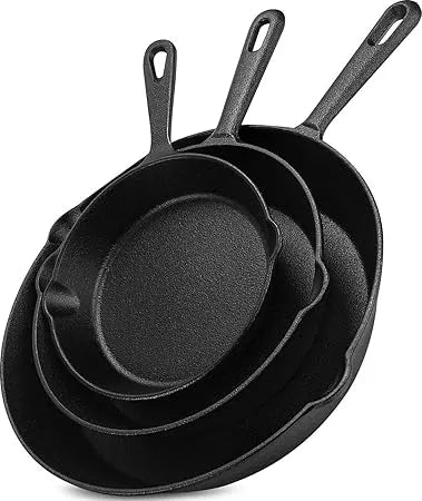 Three Piece Cast Iron Induction Frying Pan Set